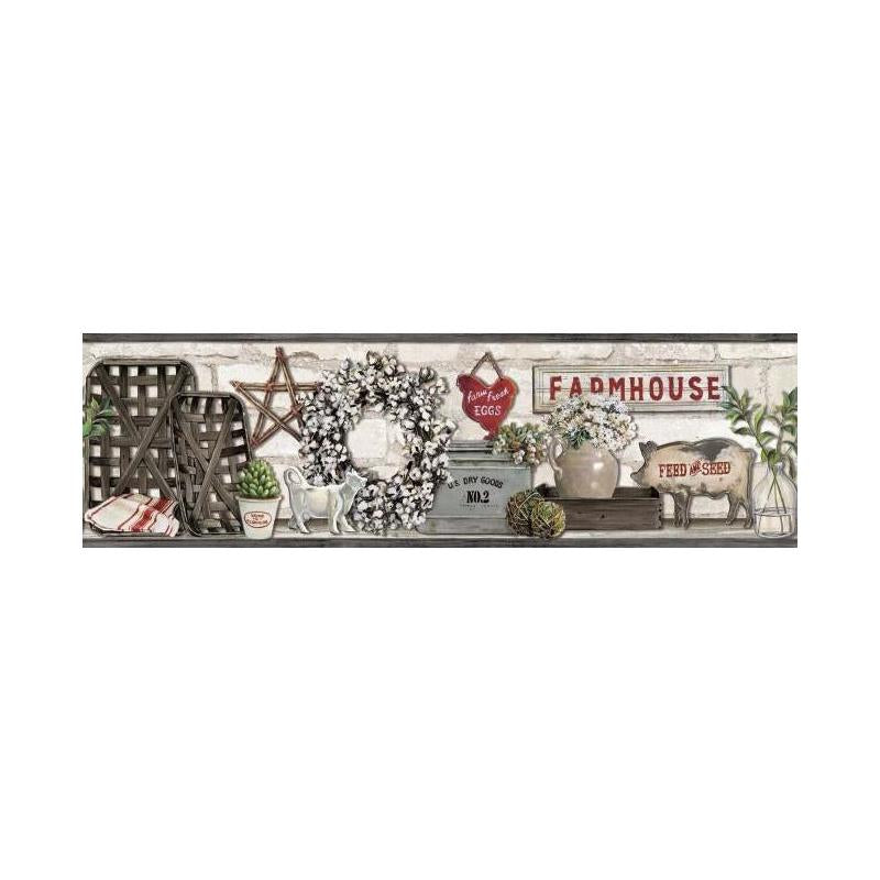Sample LG1300BD Rustic Living, Farmhouse Shelf color Blacks Animals by York Wallpaper