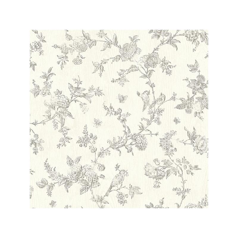 Sample 3119-02193 Kindred, French Nightingale Taupe Floral Scroll by Chesapeake Wallpaper