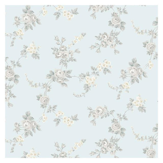 Save AF37706 Flourish (Abby Rose 4) Blue Chic Rose Wallpaper in Turquoise Greys & Yellow  by Norwall Wallpaper