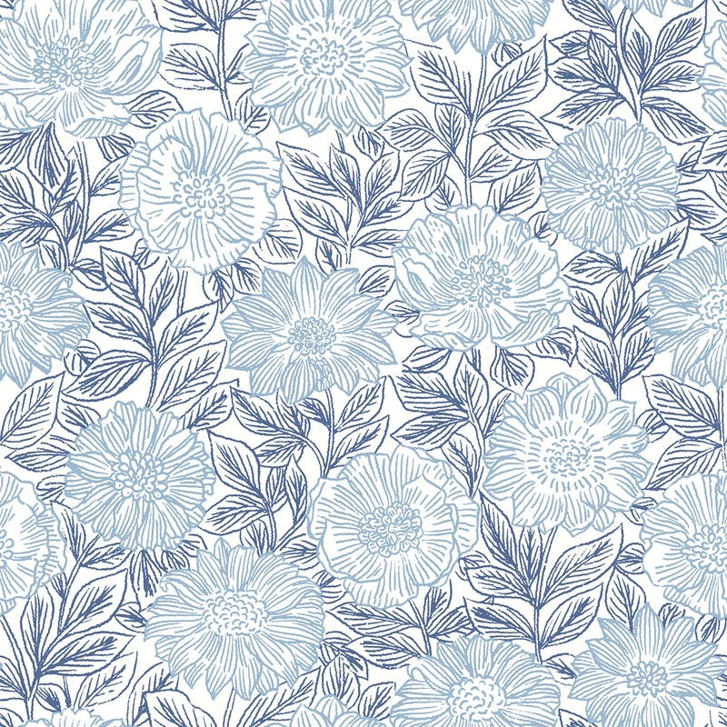 Sample 4072-70047 Delphine, Faustin Navy Floral Wallpaper by Chesapeake