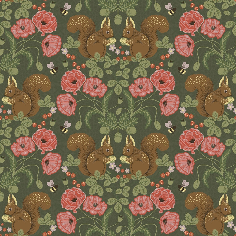 Sample 2999-44124 Annelie, Kurre Dark Green Woodland Damask by A-Street Prints Wallpaper