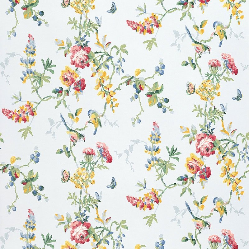 Buy 5004362 Chickadee Floral Sky by Schumacher Wallpaper