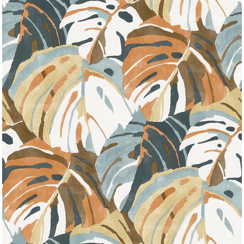 Sample 2969-26011 Pacifica, Samara Orange Monstera Leaf by A-Street Prints Wallpaper