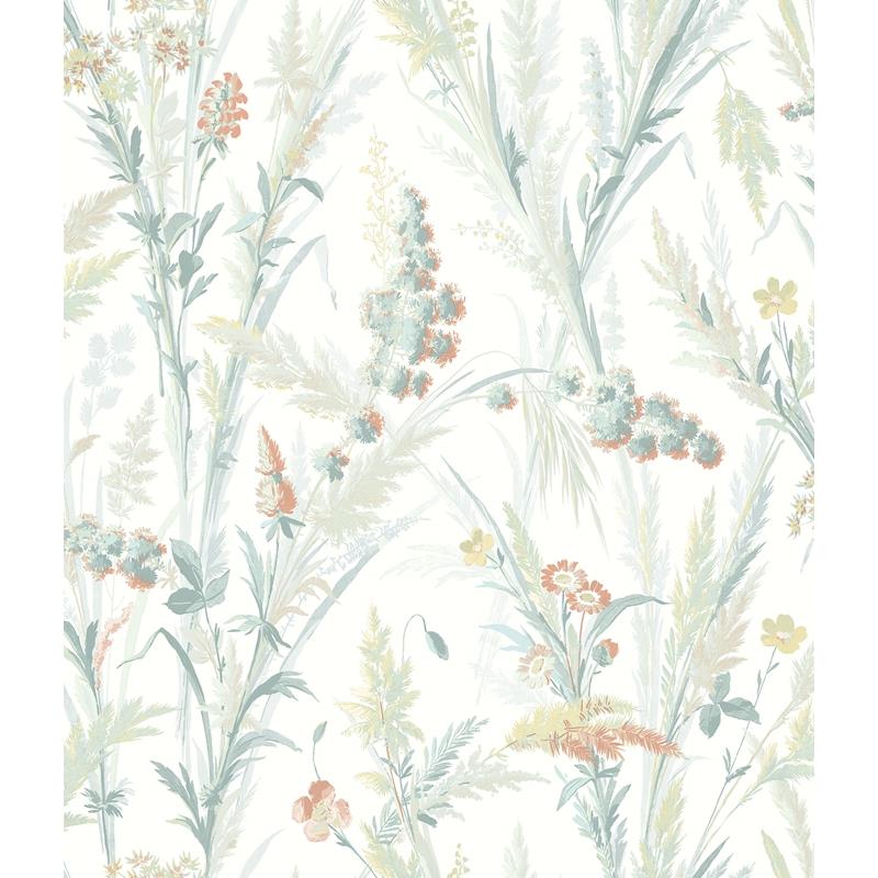 Sample 4072-70031 Delphine, Hillaire Teal Meadow Wallpaper by Chesapeake