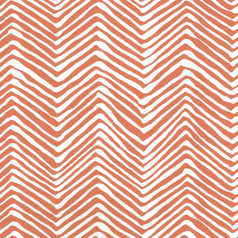 Sample AP303-06PV Petite Zig Zag, New Shrimp on White Vinyl by Quadrille Wallpaper