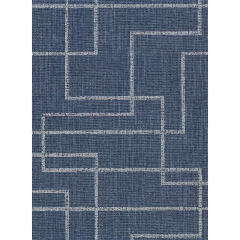 Sample 2921-50512 Warner Textures IX 2754 Main Street, Clarendon Indigo Geometric Faux Grasscloth Wallpaper