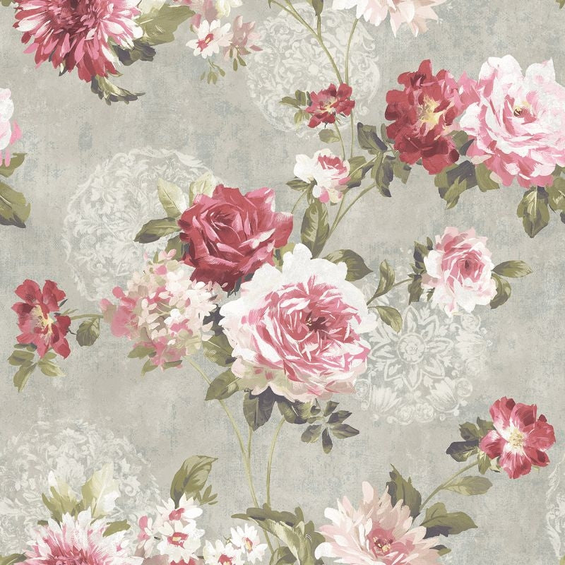 Select VA10508 Via Allure 2 Rose Floral by Wallquest Wallpaper