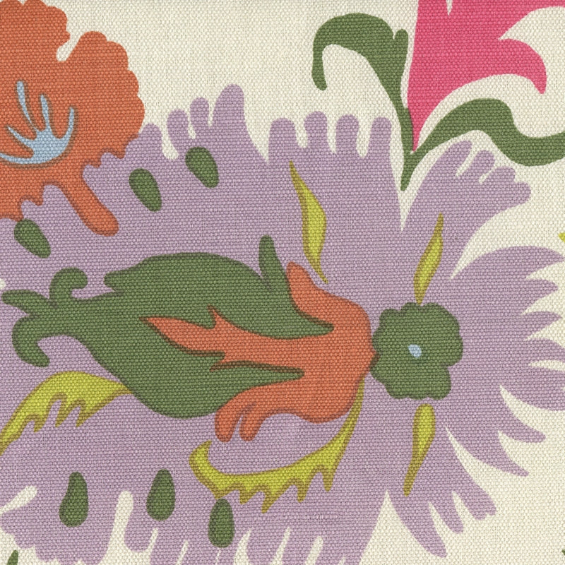 Sample 306223W Uzbek, Multi Plum Orange Pinks On Almost White by Quadrille Wallpaper