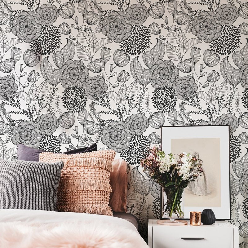 Shop Nus3501 Black Secret Garden Botanical Peel And Stick Wallpaper