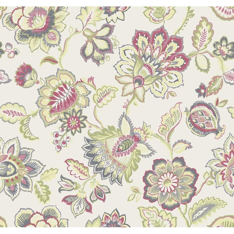 Sample 2901-87513 Perennial,  Corona Green Jacobean Wallpaper by A Street Prints