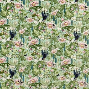 Save F1591/03 Waterlily Mineral Velvet Animal/Insects by Clarke And Clarke Fabric