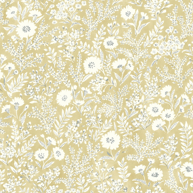 Sample 4072-70052 Delphine, Agathon Wheat Floral Wallpaper by Chesapeake