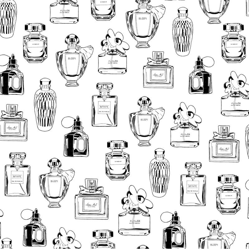 View DD138855 Design Department Chita White Perfume Bottles Wallpaper White Brewster