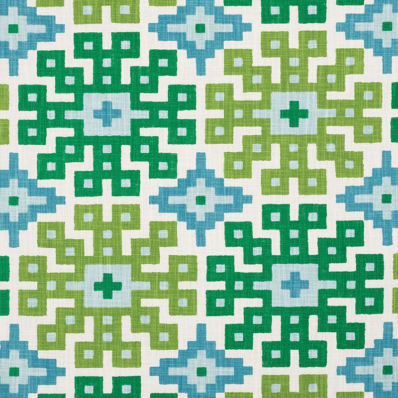 Purchase sample of 177450 Palmetto Print, Lagoon by Schumacher Fabric