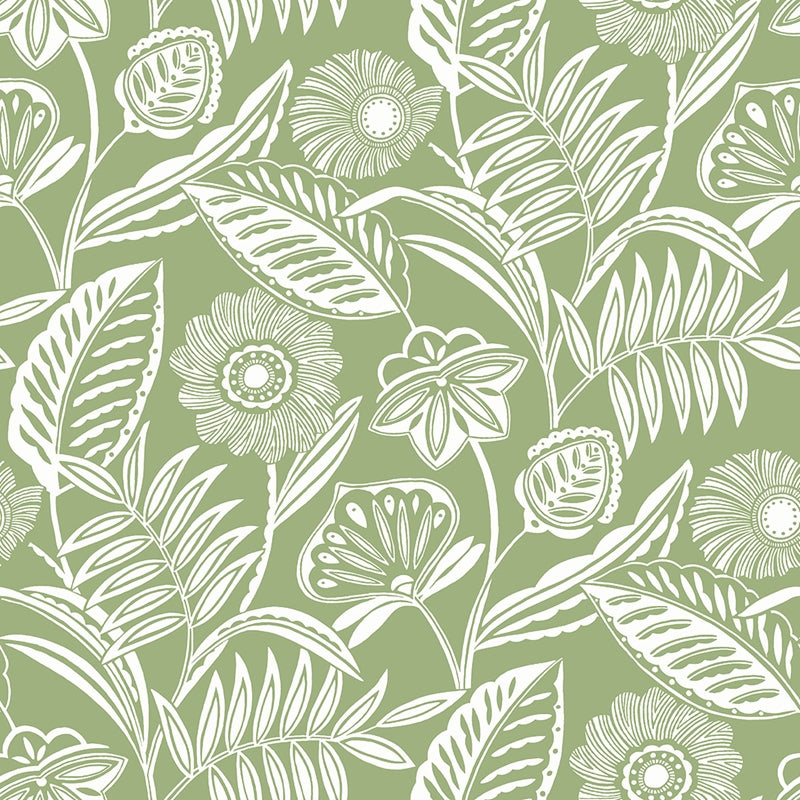 Sample 2969-87530 Pacifica, Alma Green Tropical Floral by A-Street Prints Wallpaper