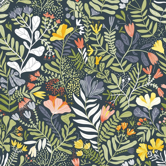 Shop 2999-55010 Annelie Brittsommar Navy Woodland Floral Navy Blue A-Street Prints Wallpaper