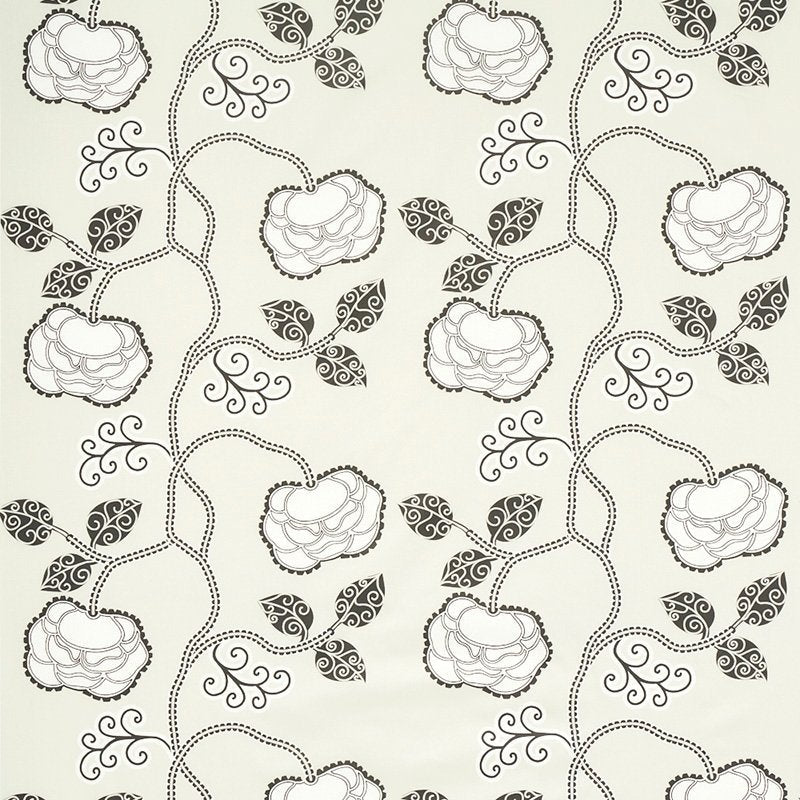 Purchase sample of 179541 Queen Fruit Chintz, Ebony Ivory by Schumacher Fabric