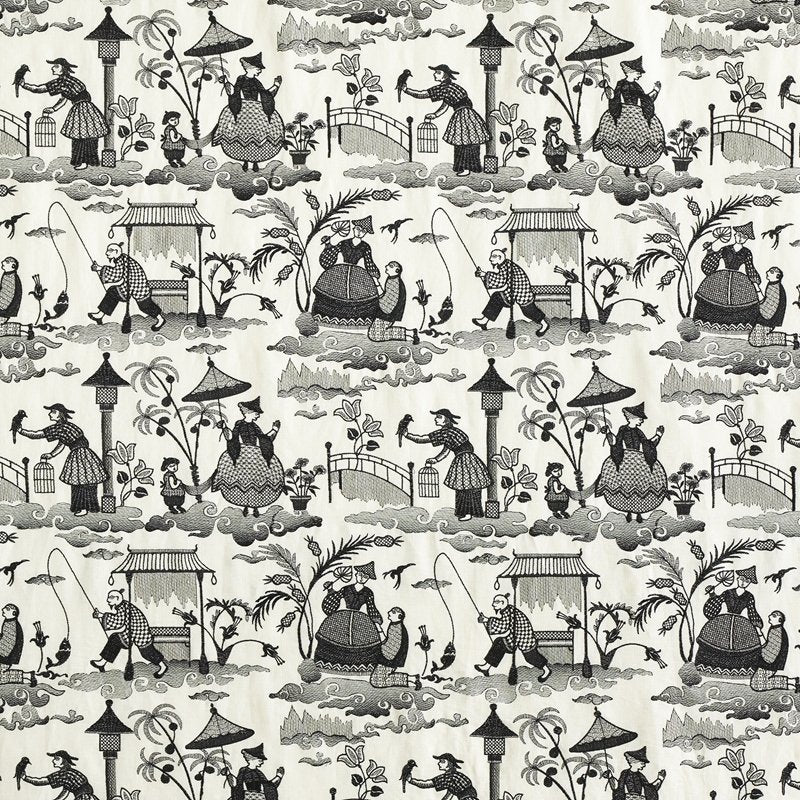 Purchase sample of 66602 Bassano Embroidered Toile, Black by Schumacher Fabric