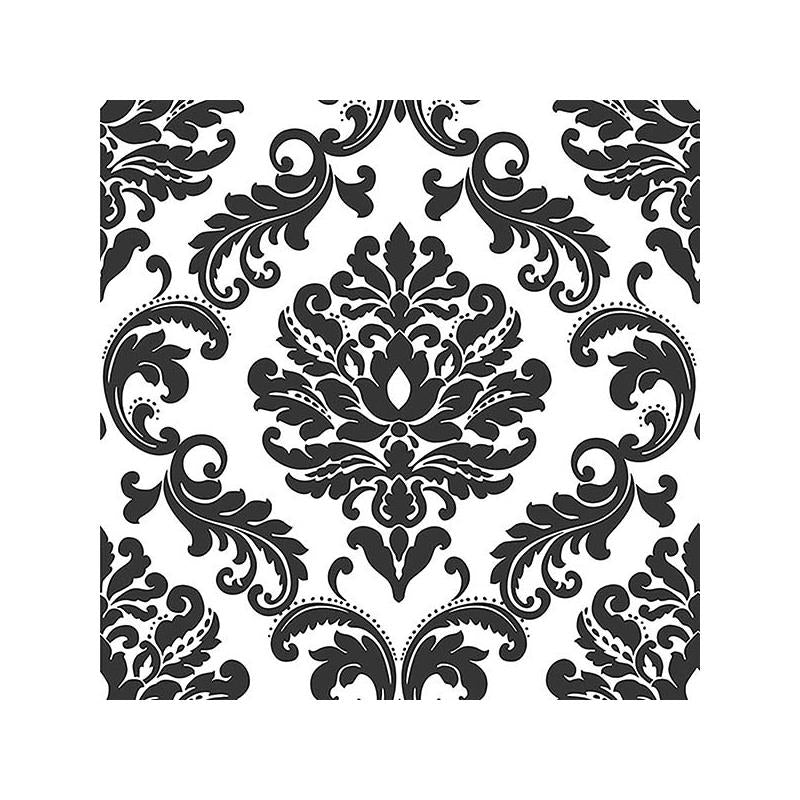 Sample NU1646 Ariel Black and White Damask Peel And Stick Wallpaper by NuWallpaper
