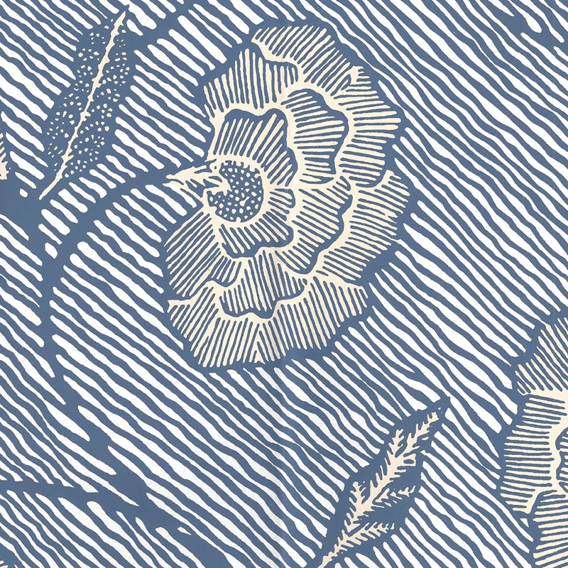 Sample 4060M-08WP Flores Ii, Multi Navy Cream on White by Quadrille Wallpaper