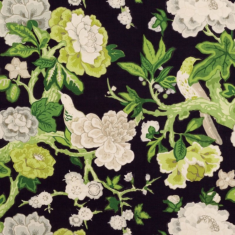 Purchase sample of 175873 Bermuda Blossoms, Jet by Schumacher Fabric