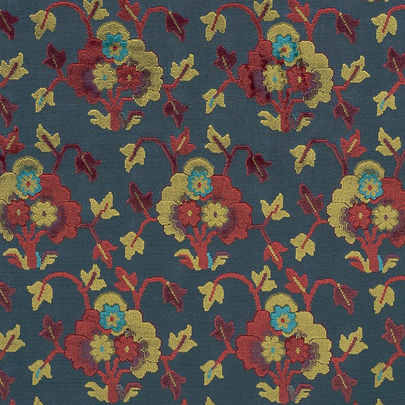 Purchase sample of 77741 Jennie Velvet, Blue & Red by Schumacher Fabric