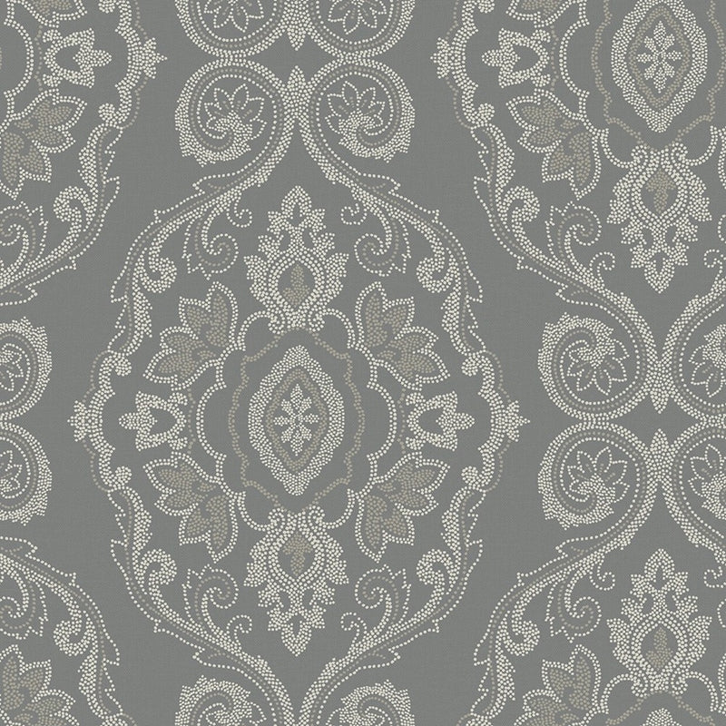 Sample MB30300 Beach House Nautical Damask, Black Sands Damask by Seabrook Wallpaper