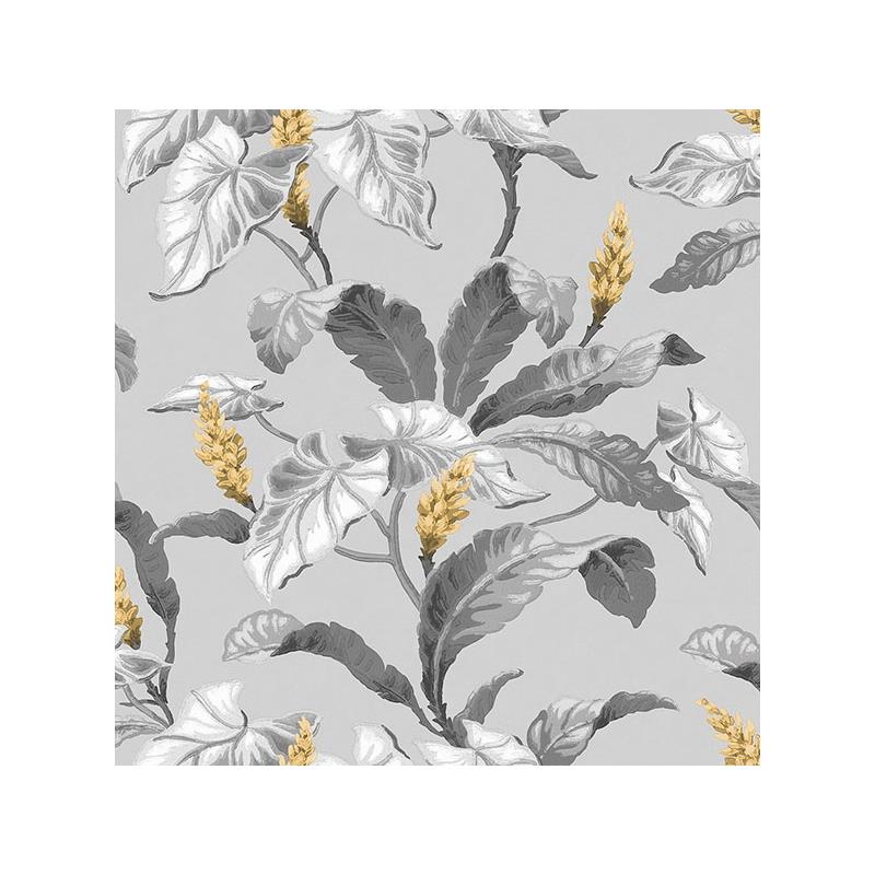 Sample M1691 Archive Collection, Meridian Parade Grey Tropical Leaves Wallpaper by Brewster