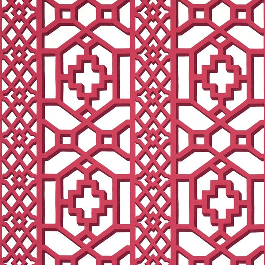 Save on 5006948 Zanzibar Trellis Laquer Red Schumacher Wallcovering Wallpaper