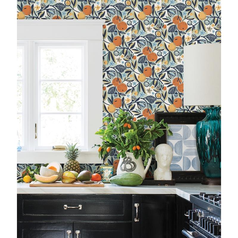 PLS4199 Pip &amp; Lo Navy Clementine Garden Peel &amp; Stick Wallpaper by NuWallpaper2