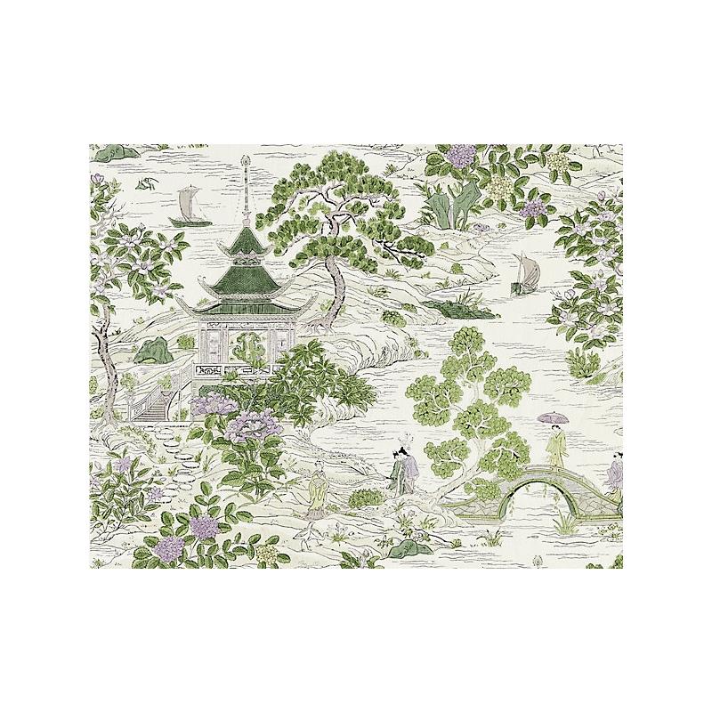Sample SC 000216624 Satomi Hand Block Print, Lavender and Citron by Scalamandre   Fabric