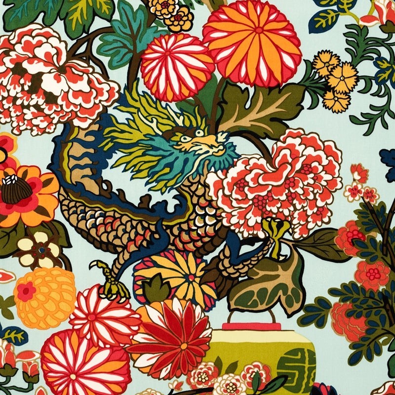 Purchase sample of 81170 Chiang Mai Dragon Velvet, Aquamarine by Schumacher Fabric