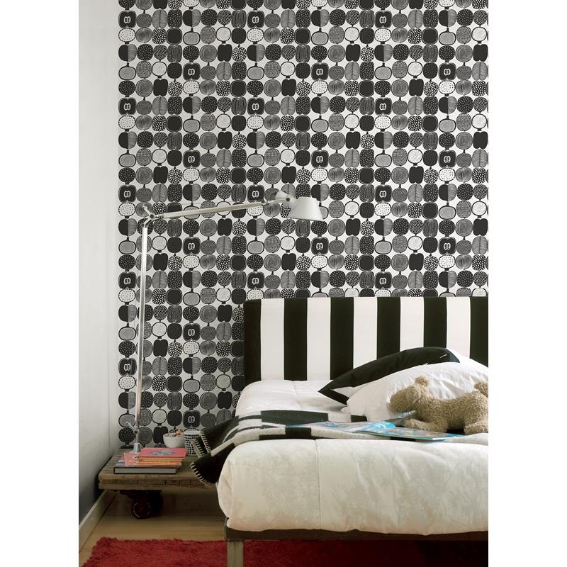 MKS4501 Marimekko Black and White Kompotti Peel &amp; Stick Wallpaper by NuWallpaper4