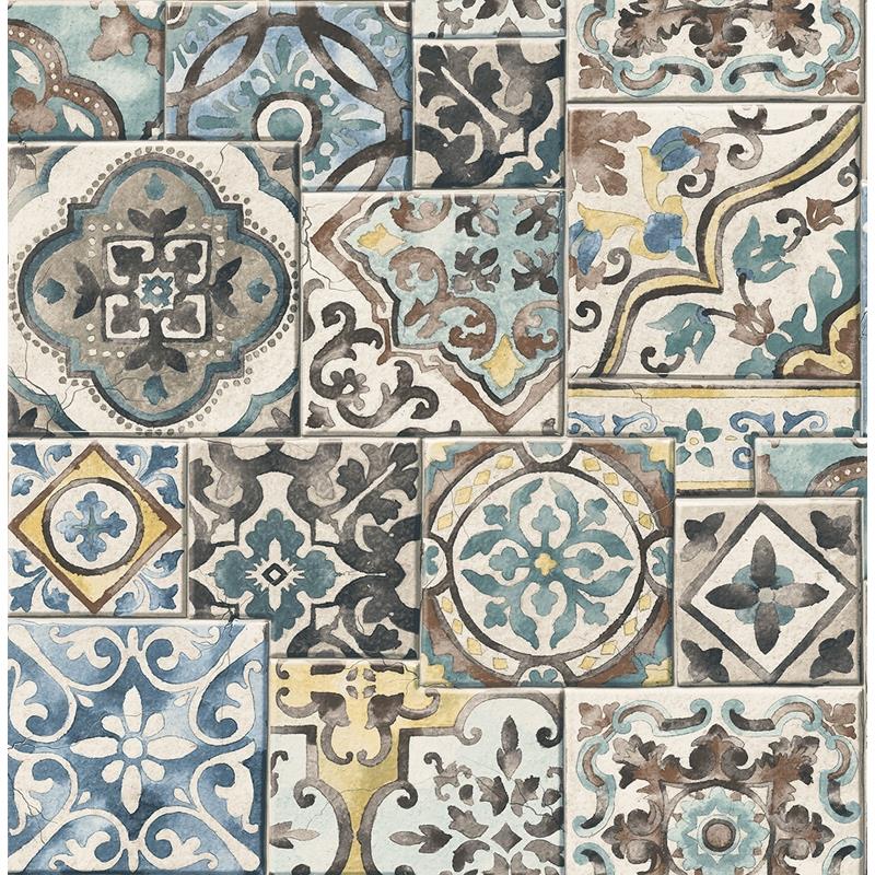 Sample 2922-22315 Trilogy, Estrada Blue Marrakesh Tiles by A-Street Prints Wallpaper