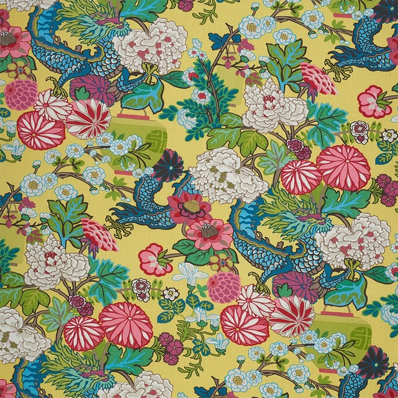 Purchase sample of 173281 Chiang Mai Dragon, Yellow by Schumacher Fabric