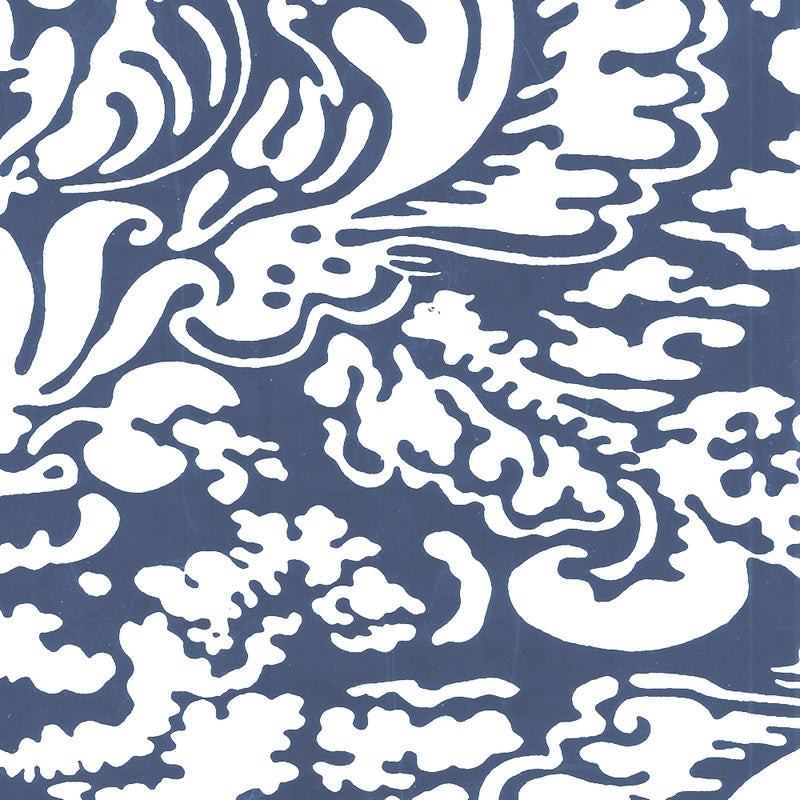 Acquire 2335-50WP San Marco Reverse Navy on Almost White by Quadrille Wallpaper
