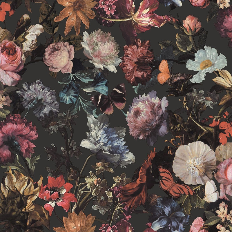 Sample DD139172 Design Department, Zarinda Dark Grey Flowers Wallpaper by Brewster