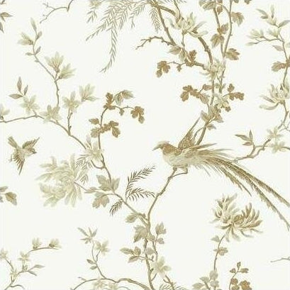 Search KT2174 Ronald Redding 24 Karat Bird And Blossom Chinoserie Wallpaper White/Gold by Ronald Redding Wallpaper