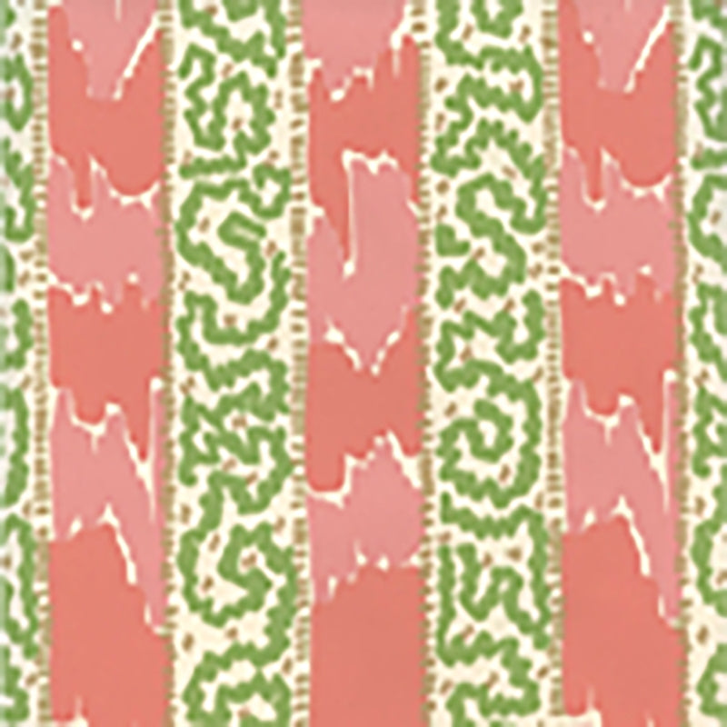 Sample 5060-06WP Bijou Stripe, New Shrimp Greens Camel by Quadrille Wallpaper