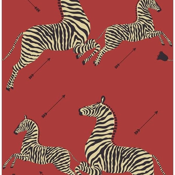 View SCS3869 Scalamandre Masai Red Zebra Safari Scalamandre Self Adhesive Wallpaper Masai Red by NuWallpaper