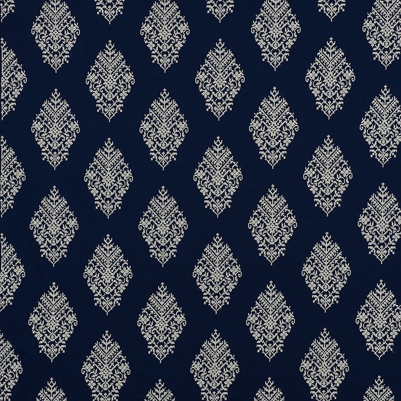 Purchase sample of 70222 Zinda Embroidery, Navy by Schumacher Fabric