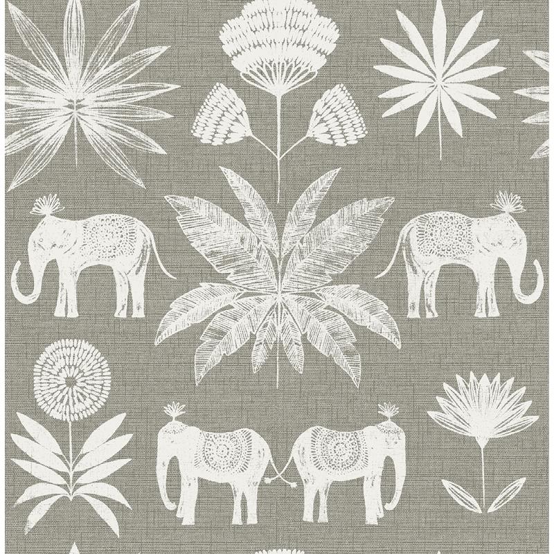Buy 4014-26437 Seychelles Bazaar Grey Elephant Oasis Wallpaper Grey A-Street Prints Wallpaper
