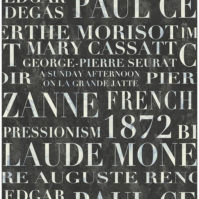Select FI70302 French Impressionist Black Letters by Seabrook Wallpaper