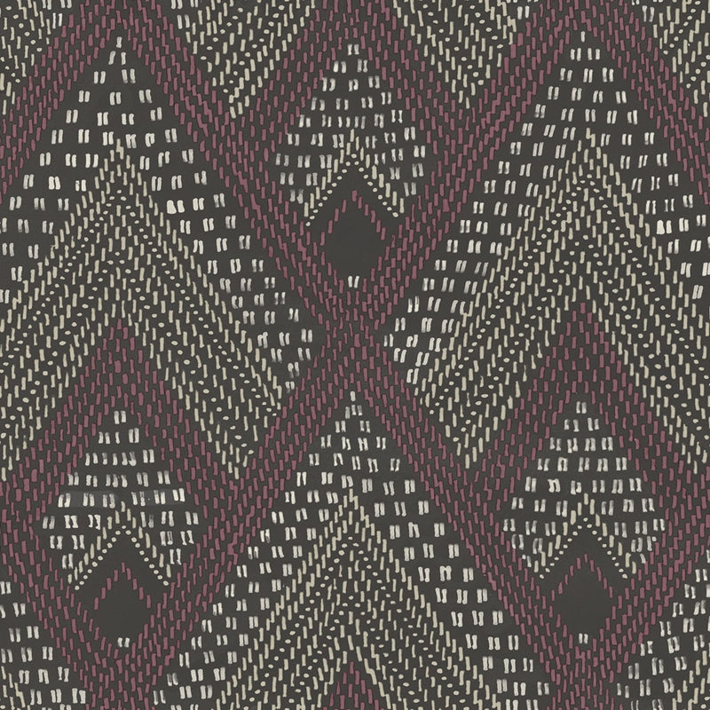Sample RY30507 Boho Rhapsody, Panama Boho Diamonds Cranberry and Brushed Ebony Seabrook Wallpaper