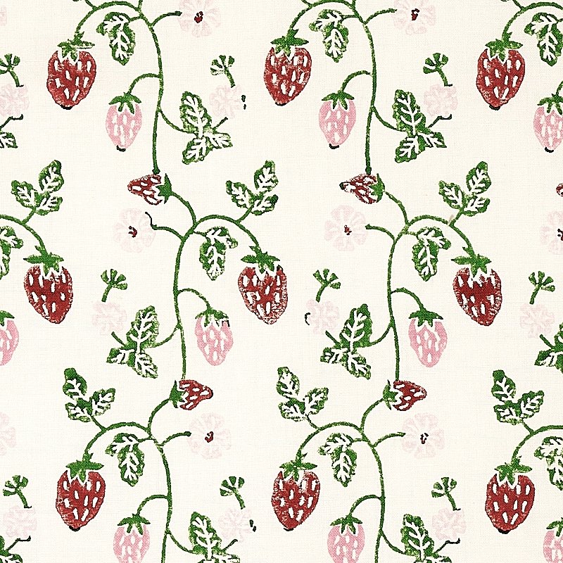 Purchase sample of 179780 Strawberry Hand Block Print, Grass by Schumacher Fabric
