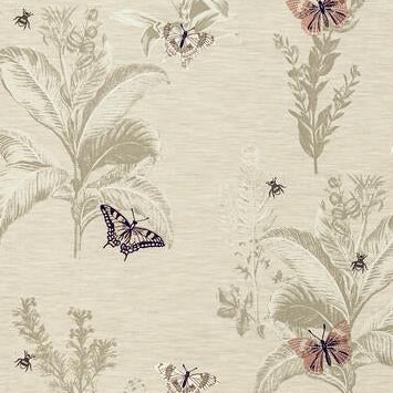 Save F1432/01 Monarch Blush/Damson Botanical by Clarke And Clarke Fabric