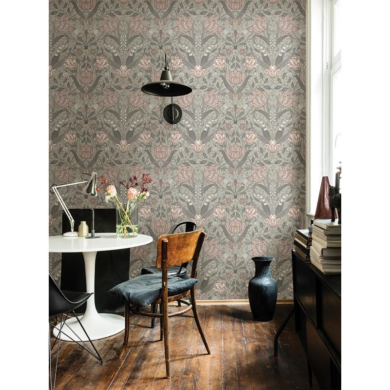 Buy 2999-44105 Annelie Filippa Grey Tulip Beige Pink A-Street Prints Wallpaper