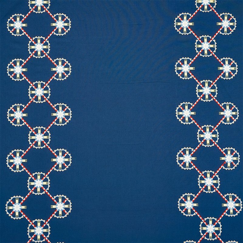 Purchase sample of 77601 Chamizal Embroidery, Blue & Red by Schumacher Fabric