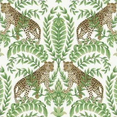 Order KT2203 Ronald Redding 24 Karat Jungle Leopard Wallpaper White/Green by Ronald Redding Wallpaper