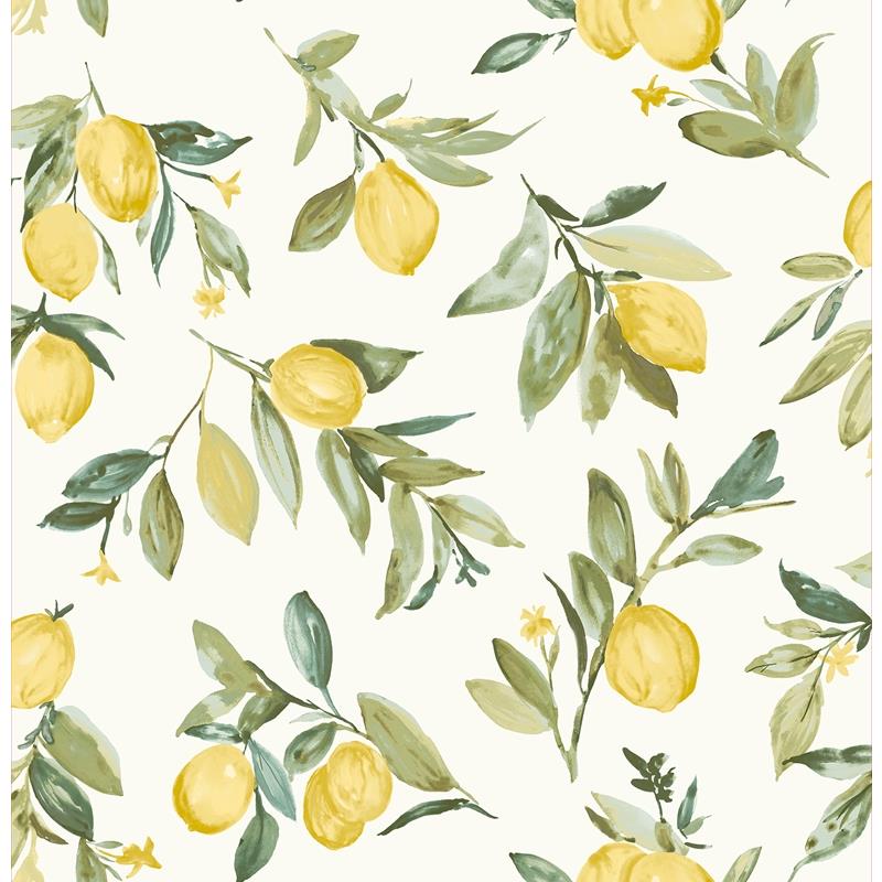 Save 2904-25687 Fresh Start Kitchen & Bath Limon Yellow Fruit Wallpaper Yellow Brewster
